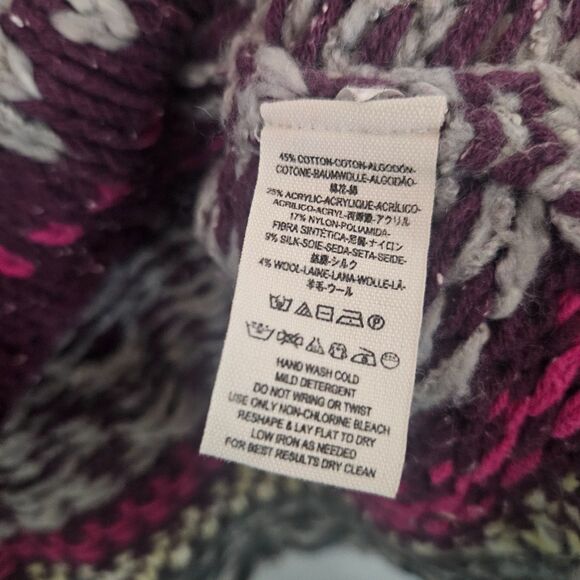 Free People Silk Blend Fair Isle Hoodie Chunky Knit Sweater Sz L Grunge - Picture 7 of 7